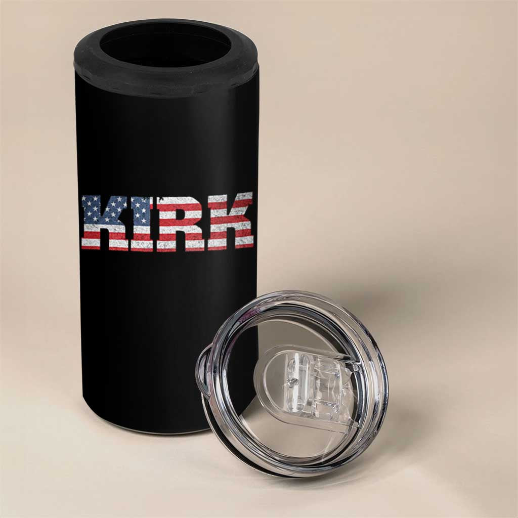 Kirk 4 in 1 Can Cooler Tumbler American Flag Charlie Kirk Last Name Surname Team - Wonder Print Shop