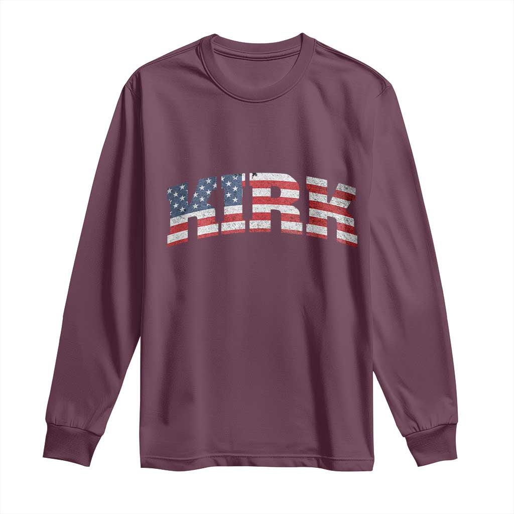 Kirk Long Sleeve Shirt American Flag Charlie Kirk Last Name Surname Team - Wonder Print Shop