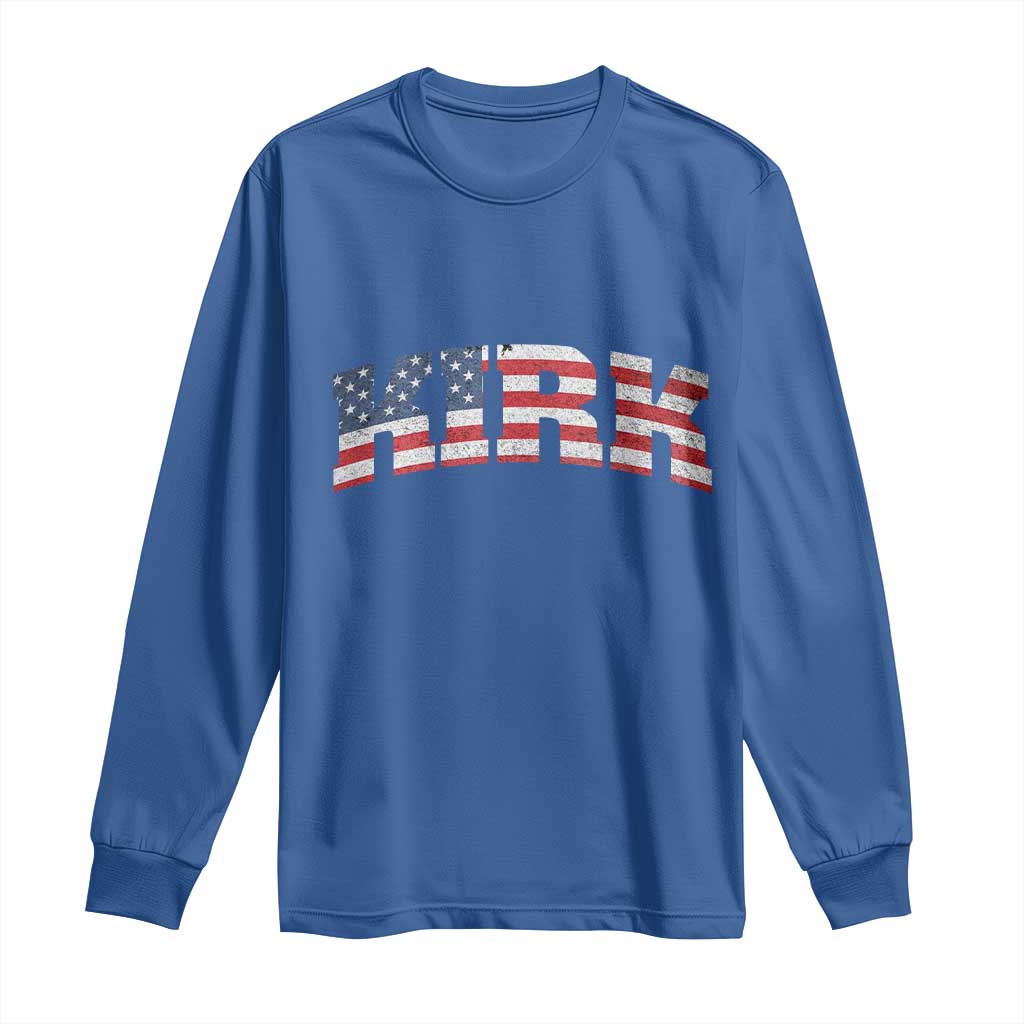 Kirk Long Sleeve Shirt American Flag Charlie Kirk Last Name Surname Team - Wonder Print Shop