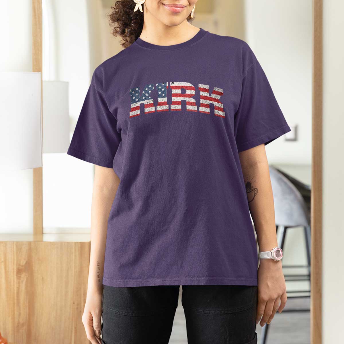Kirk T Shirt For Women American Flag Charlie Kirk Last Name Surname Team - Wonder Print Shop