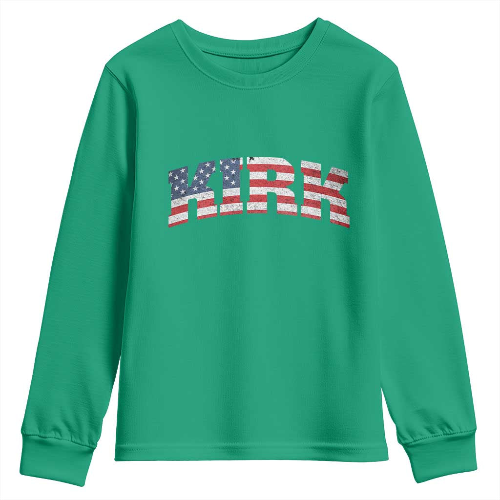 Kirk Youth Sweatshirt American Flag Charlie Kirk Last Name Surname Team - Wonder Print Shop