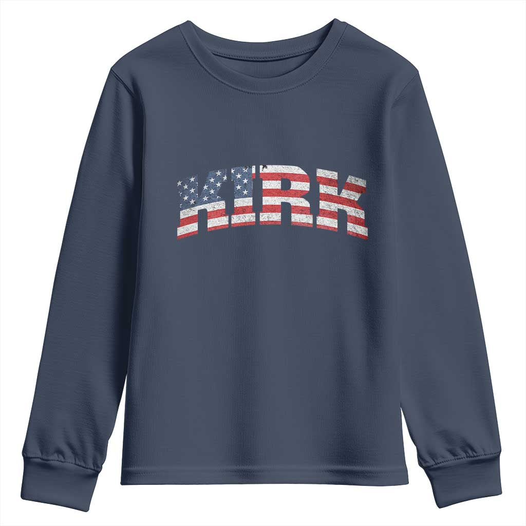 Kirk Youth Sweatshirt American Flag Charlie Kirk Last Name Surname Team - Wonder Print Shop