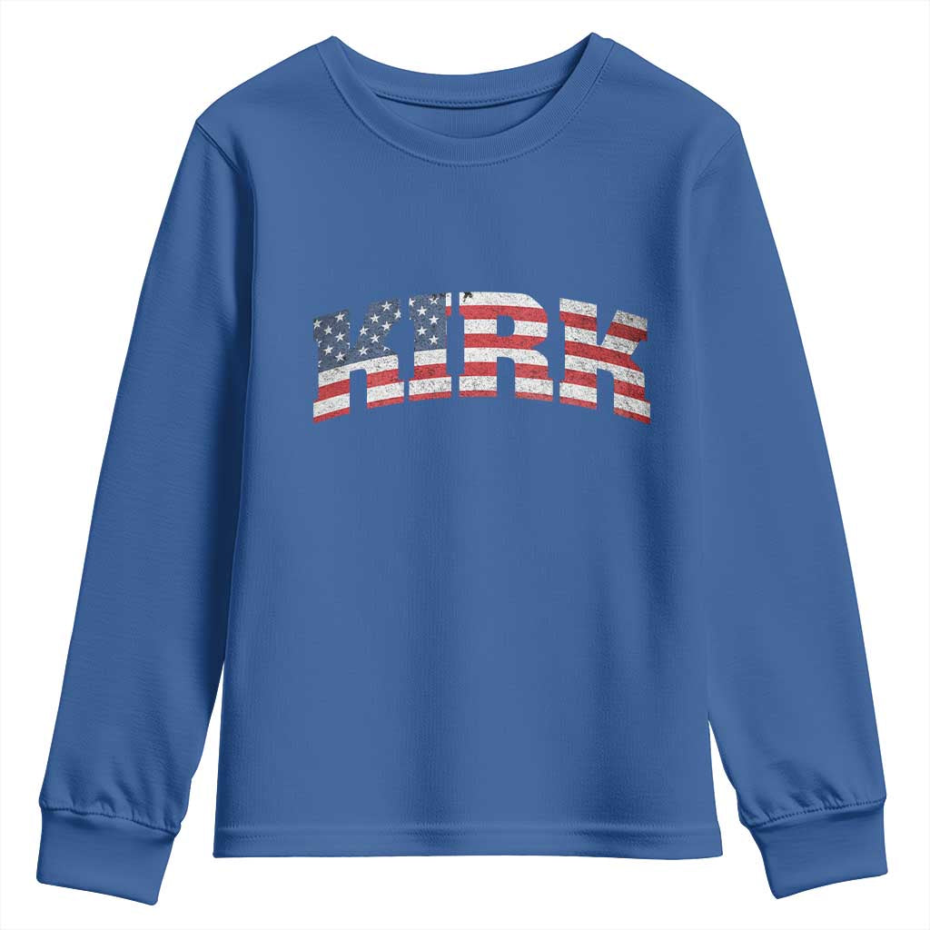 Kirk Youth Sweatshirt American Flag Charlie Kirk Last Name Surname Team - Wonder Print Shop