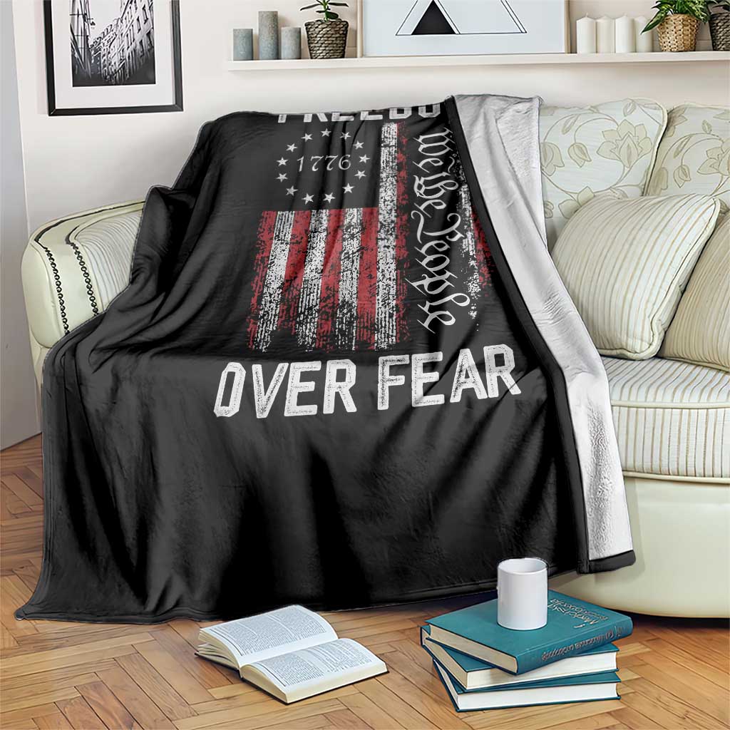 Freedom Over Fear Throw Blanket Vintage US American Flag - Wonder Print Shop