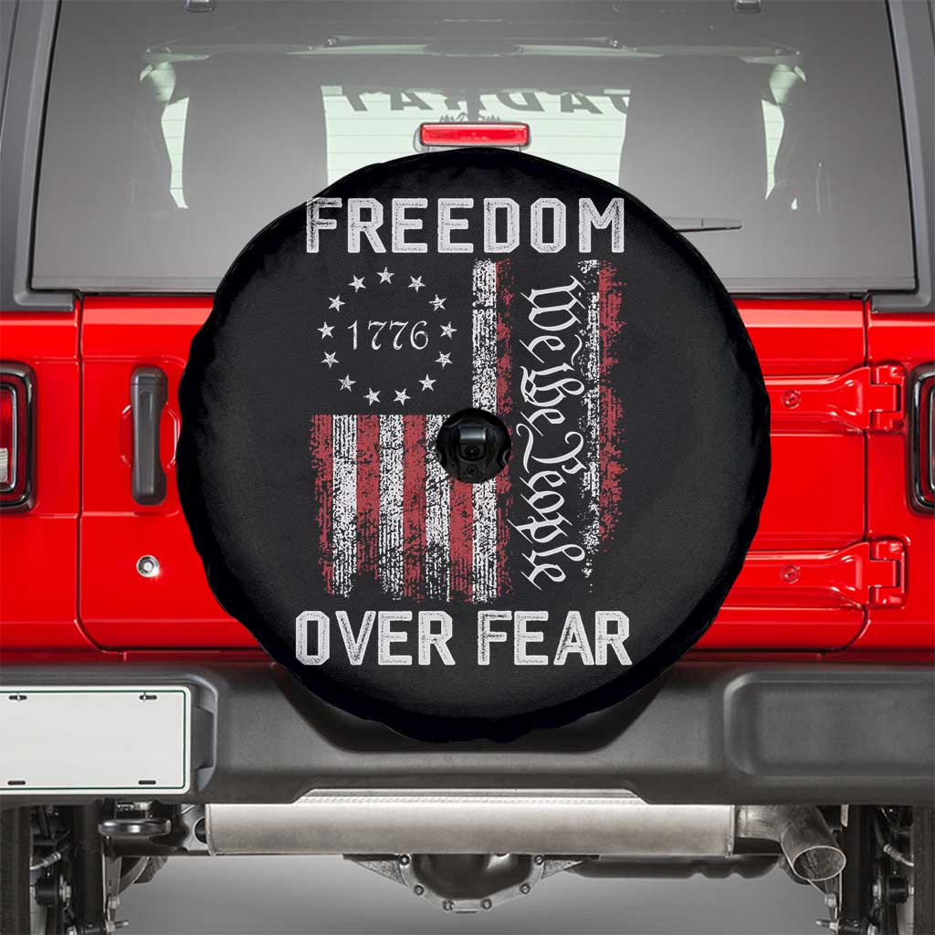 Freedom Over Fear Spare Tire Cover Vintage US American Flag - Wonder Print Shop