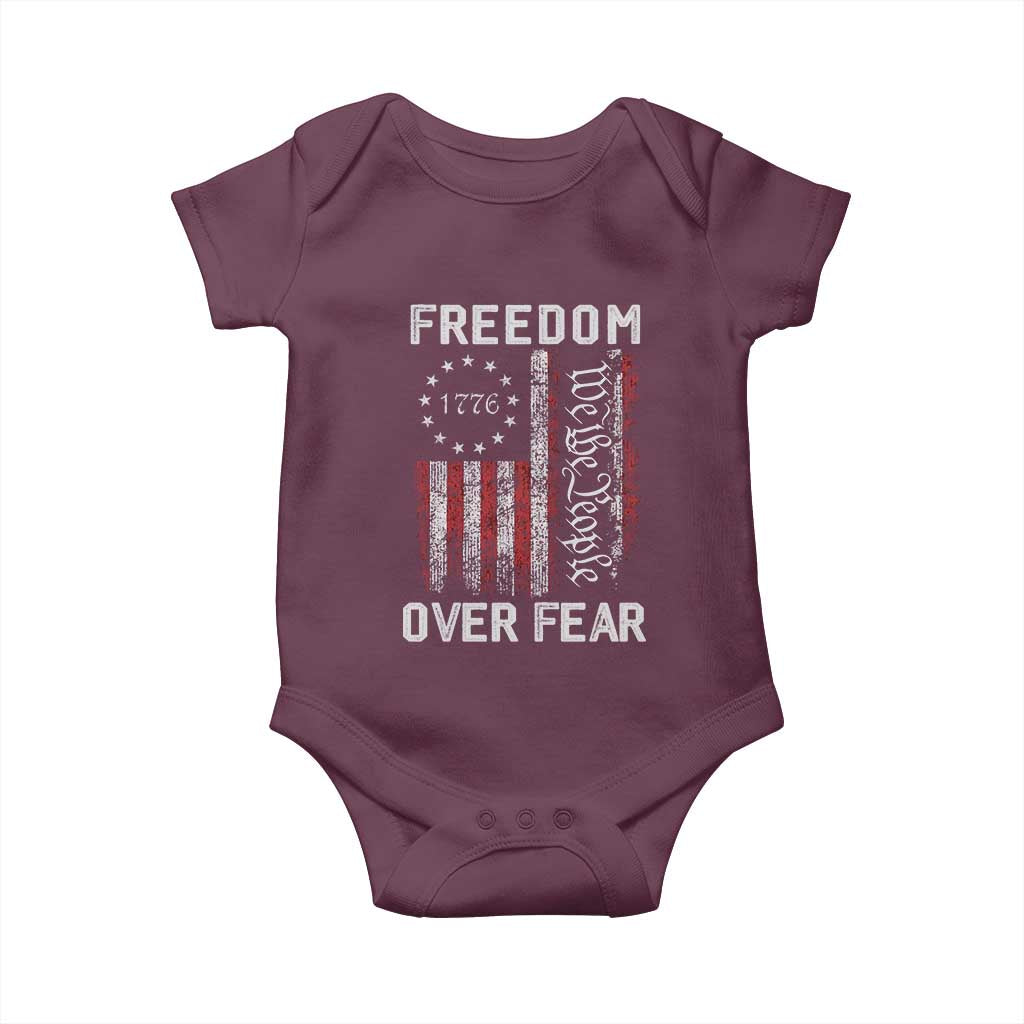 Freedom Over Fear Baby Onesie Vintage US American Flag - Wonder Print Shop