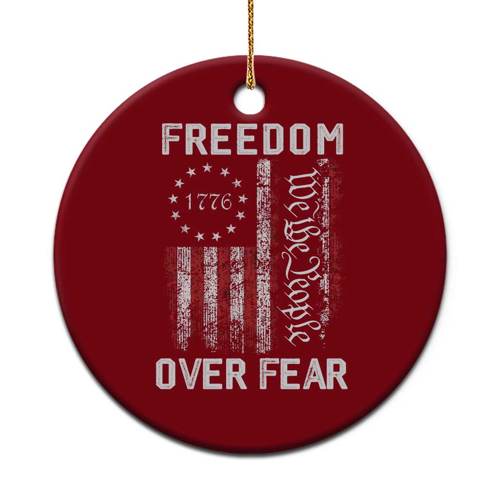 Freedom Over Fear Ceramic Ornament Vintage US American Flag - Wonder Print Shop