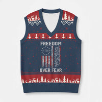 Freedom Over Fear V-Neck Knit Sweater Vest Vintage US American Flag - Wonder Print Shop