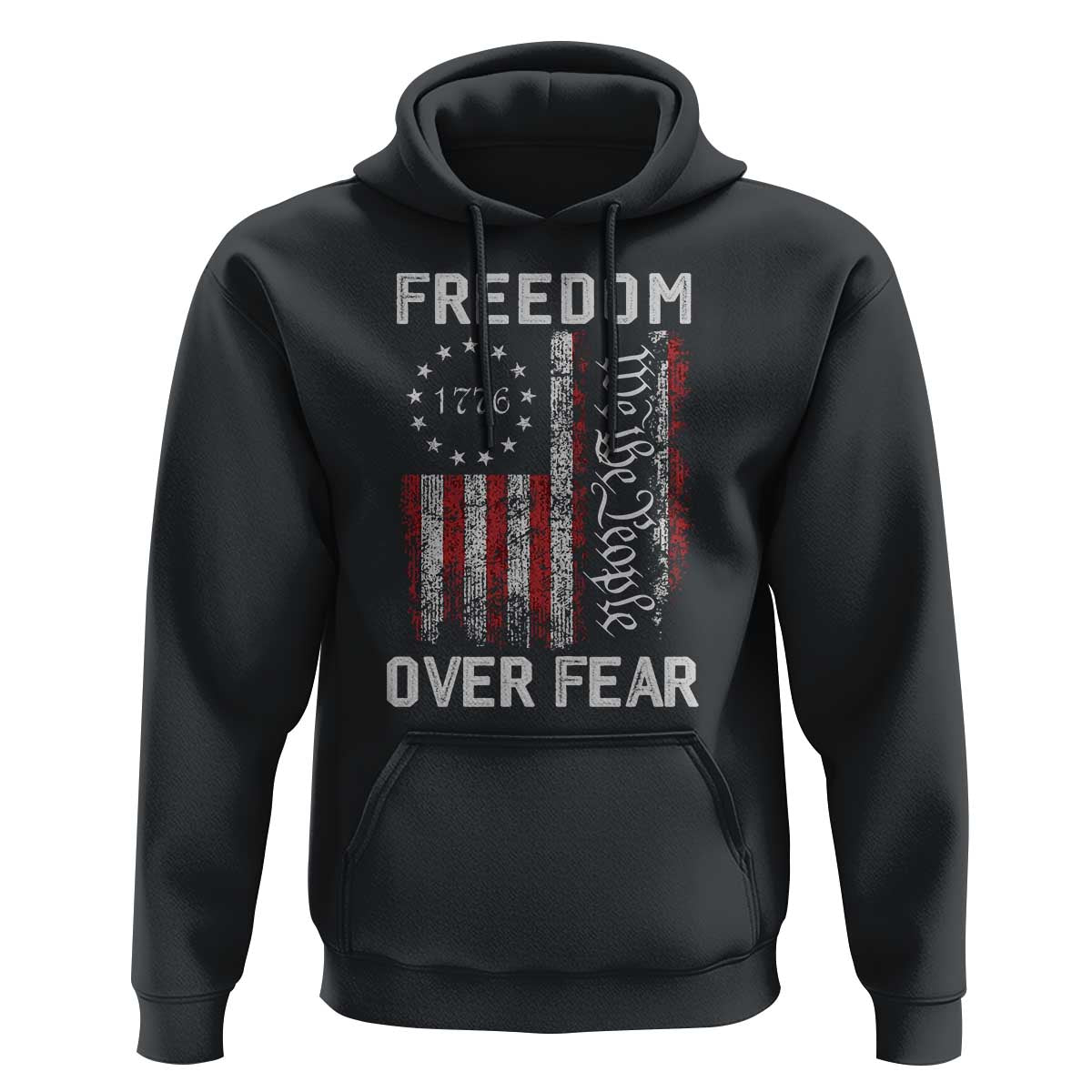 Freedom Over Fear Hoodie Vintage US American Flag - Wonder Print Shop