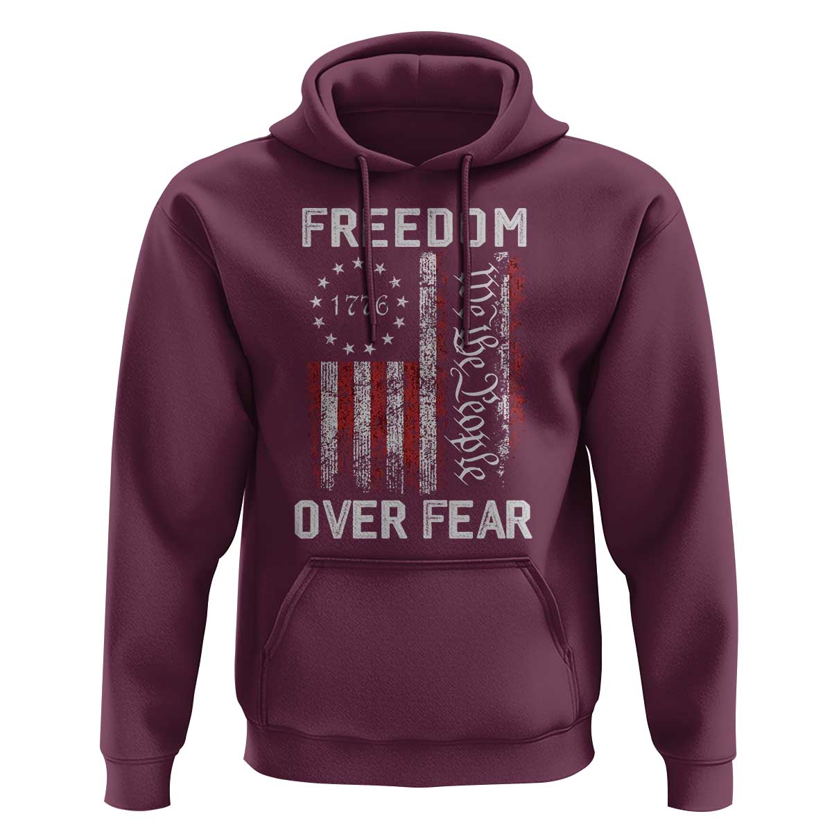 Freedom Over Fear Hoodie Vintage US American Flag - Wonder Print Shop
