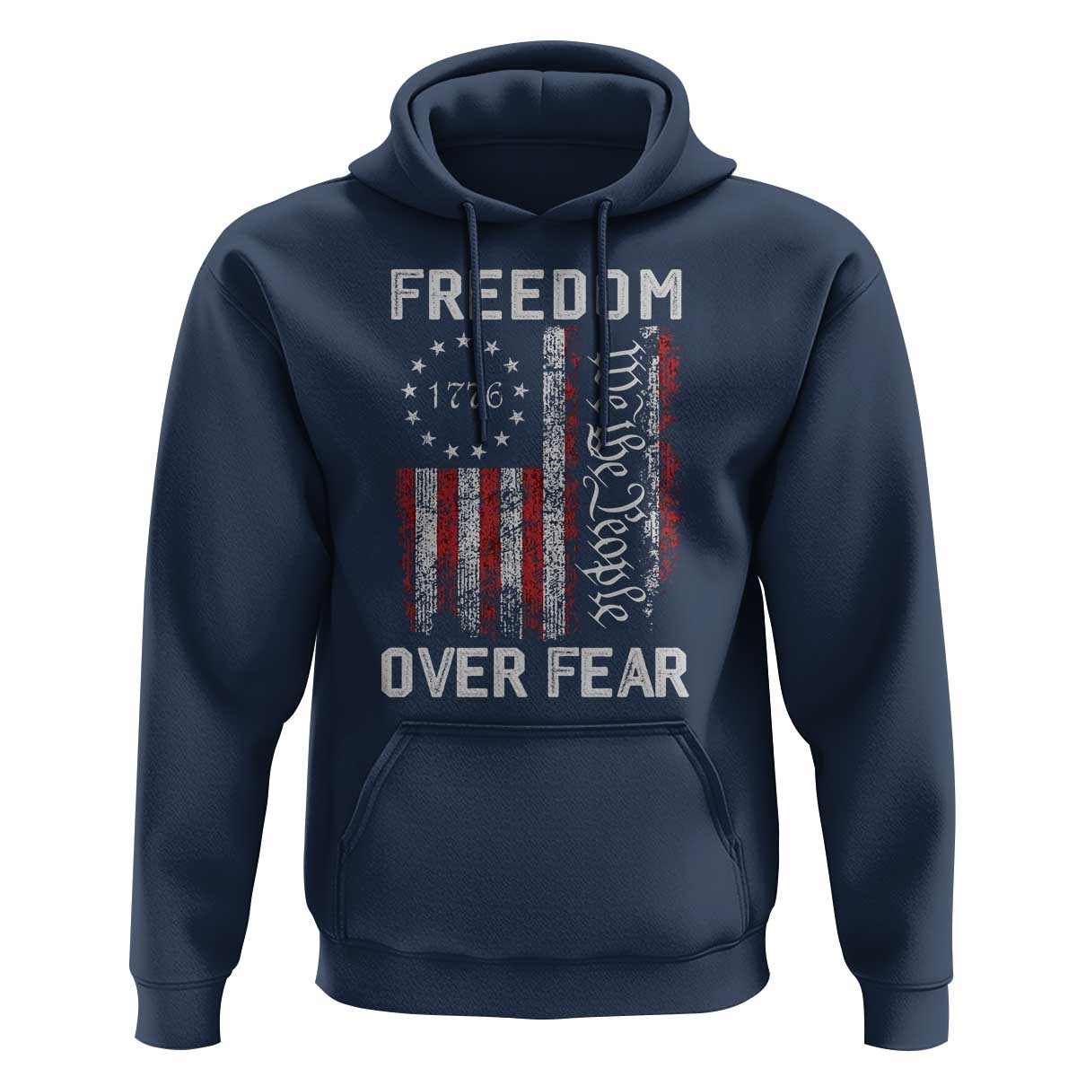 Freedom Over Fear Hoodie Vintage US American Flag - Wonder Print Shop