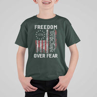 Freedom Over Fear T Shirt For Kid Vintage US American Flag - Wonder Print Shop
