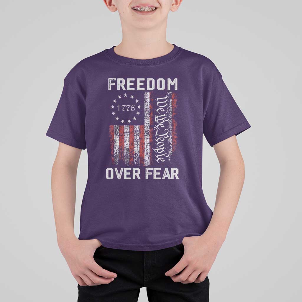 Freedom Over Fear T Shirt For Kid Vintage US American Flag - Wonder Print Shop