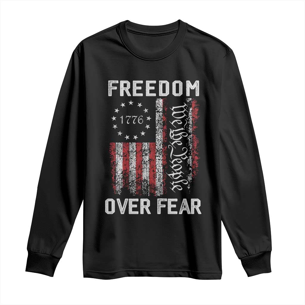 Freedom Over Fear Long Sleeve Shirt Vintage US American Flag - Wonder Print Shop