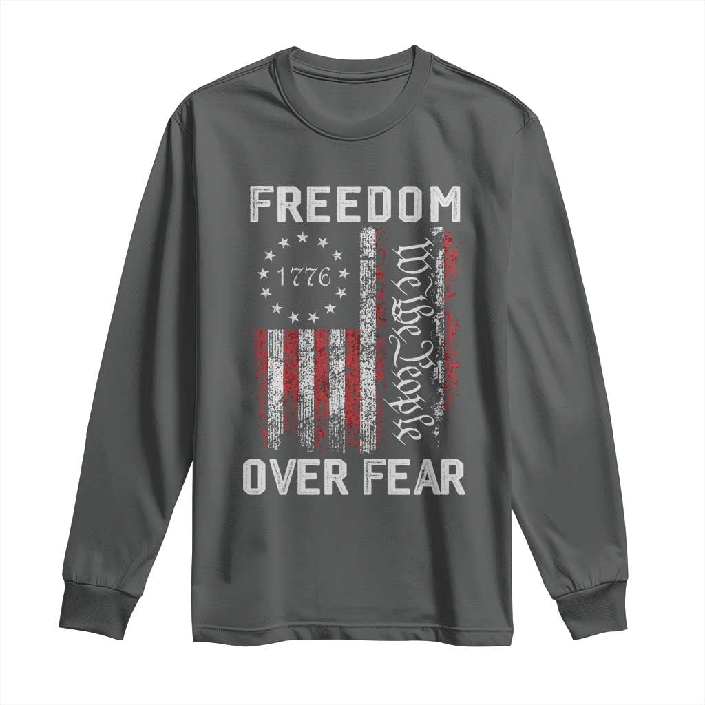Freedom Over Fear Long Sleeve Shirt Vintage US American Flag - Wonder Print Shop