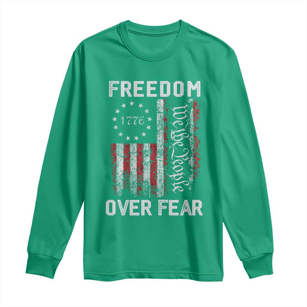 Freedom Over Fear Long Sleeve Shirt Vintage US American Flag - Wonder Print Shop