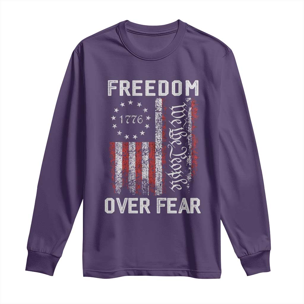 Freedom Over Fear Long Sleeve Shirt Vintage US American Flag - Wonder Print Shop