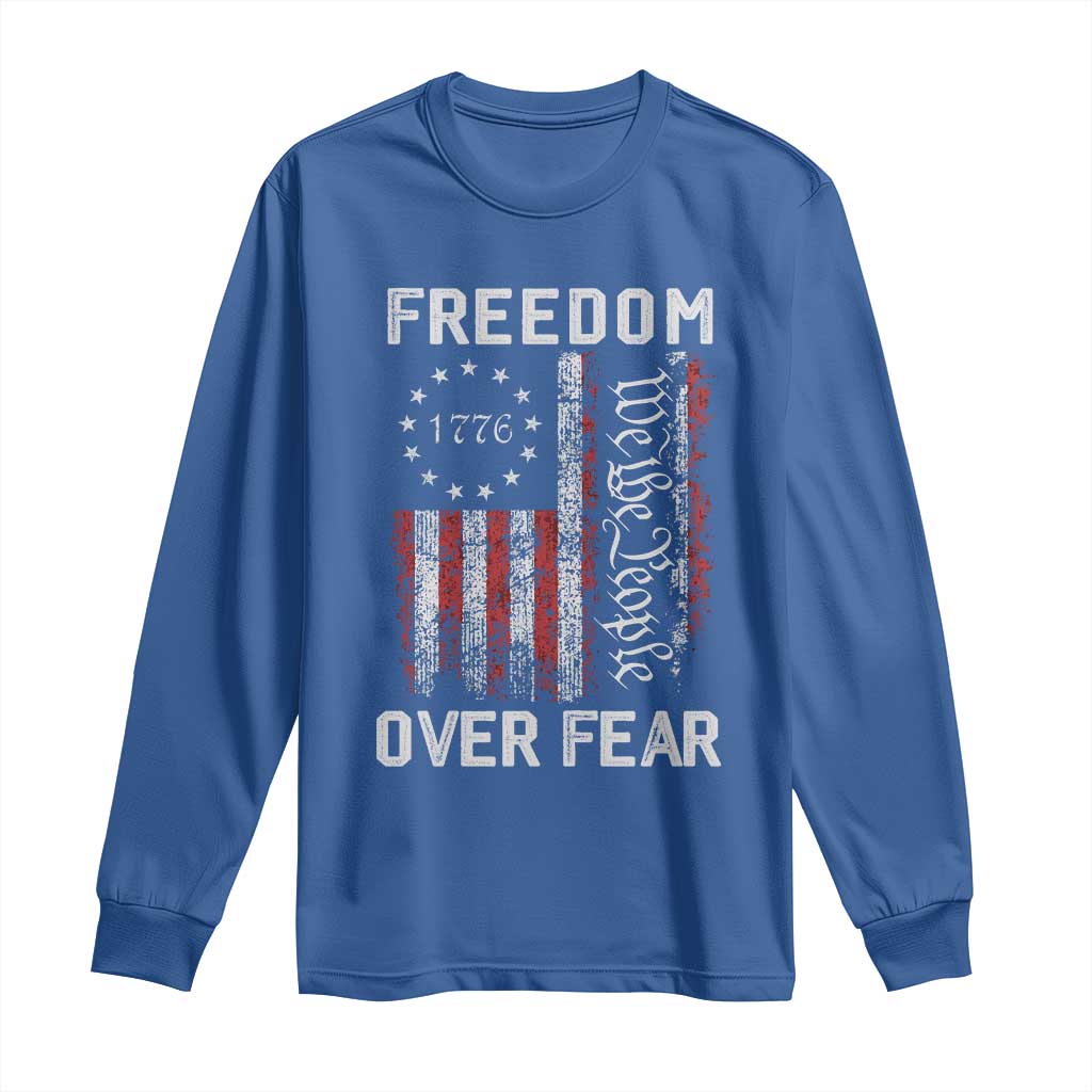 Freedom Over Fear Long Sleeve Shirt Vintage US American Flag - Wonder Print Shop