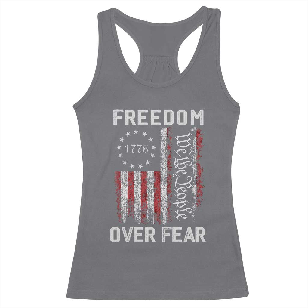 Freedom Over Fear Racerback Tank Top Vintage US American Flag - Wonder Print Shop