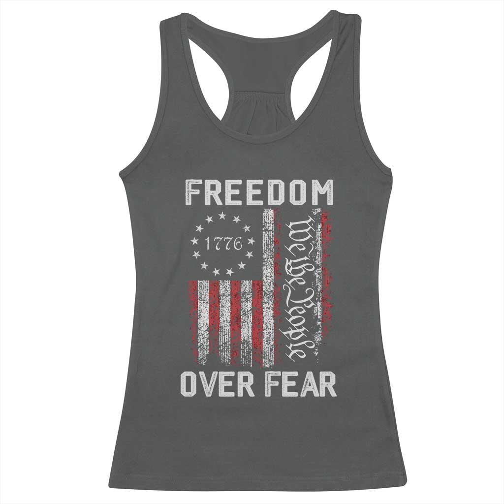 Freedom Over Fear Racerback Tank Top Vintage US American Flag - Wonder Print Shop