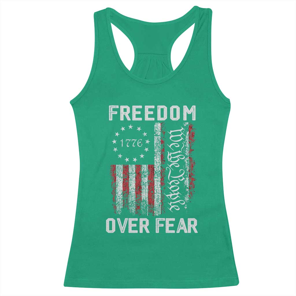 Freedom Over Fear Racerback Tank Top Vintage US American Flag - Wonder Print Shop
