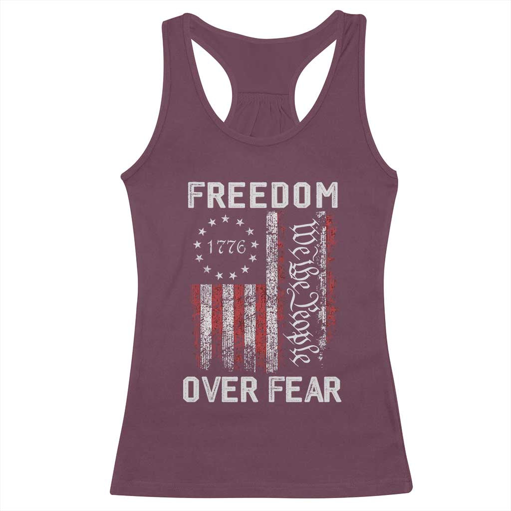 Freedom Over Fear Racerback Tank Top Vintage US American Flag - Wonder Print Shop