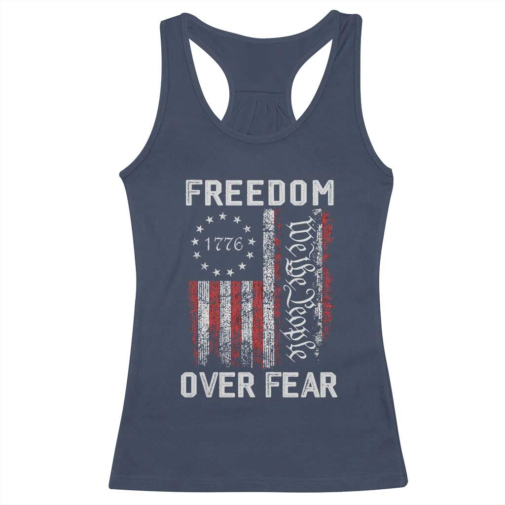 Freedom Over Fear Racerback Tank Top Vintage US American Flag - Wonder Print Shop