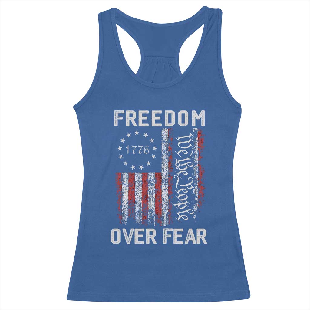 Freedom Over Fear Racerback Tank Top Vintage US American Flag - Wonder Print Shop