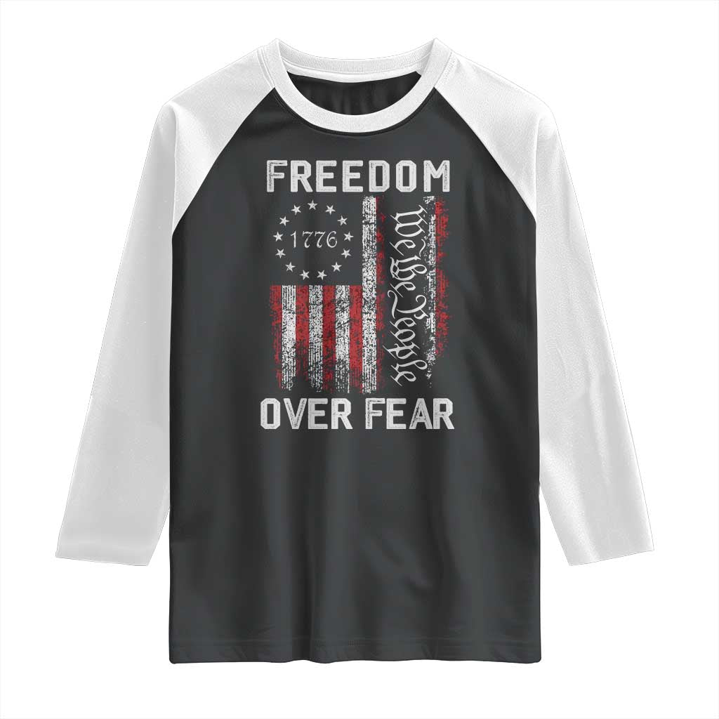 Freedom Over Fear Raglan Shirt Vintage US American Flag - Wonder Print Shop