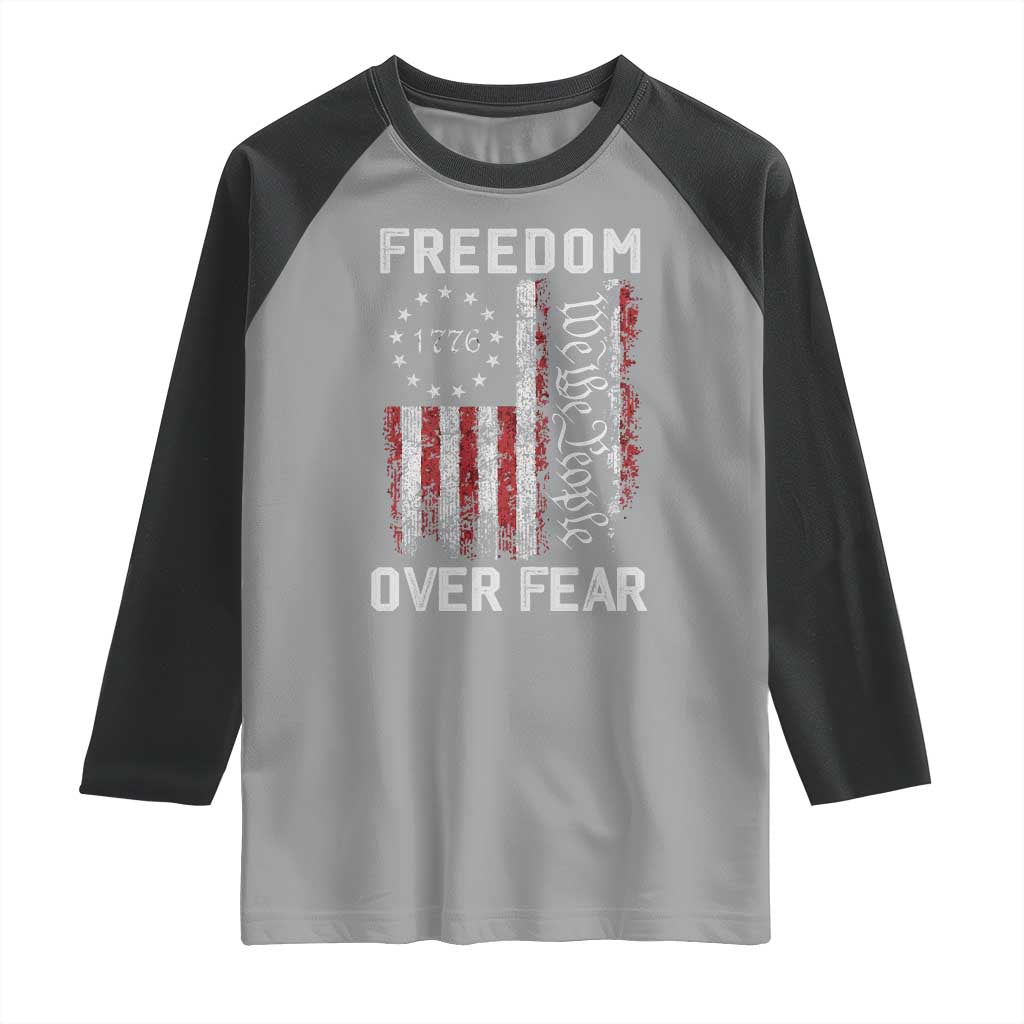 Freedom Over Fear Raglan Shirt Vintage US American Flag - Wonder Print Shop