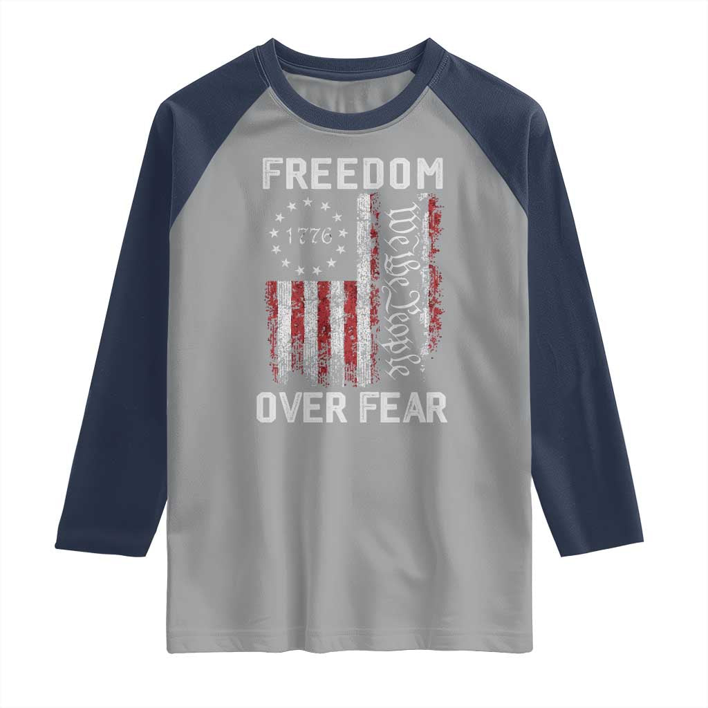 Freedom Over Fear Raglan Shirt Vintage US American Flag - Wonder Print Shop