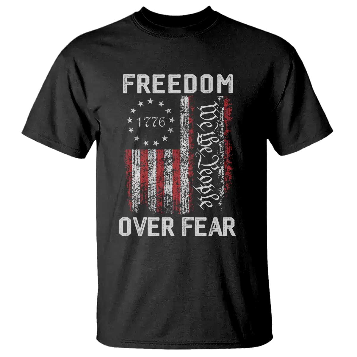 Freedom Over Fear T Shirt Vintage US American Flag - Wonder Print Shop