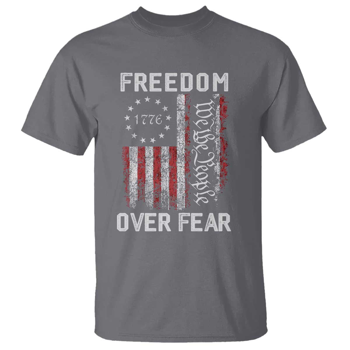 Freedom Over Fear T Shirt Vintage US American Flag - Wonder Print Shop