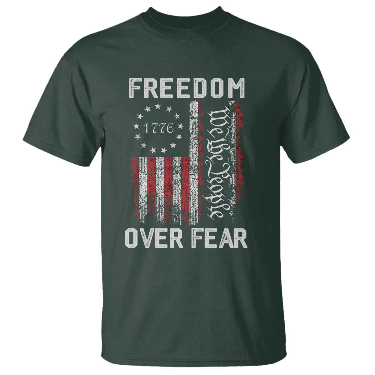 Freedom Over Fear T Shirt Vintage US American Flag - Wonder Print Shop