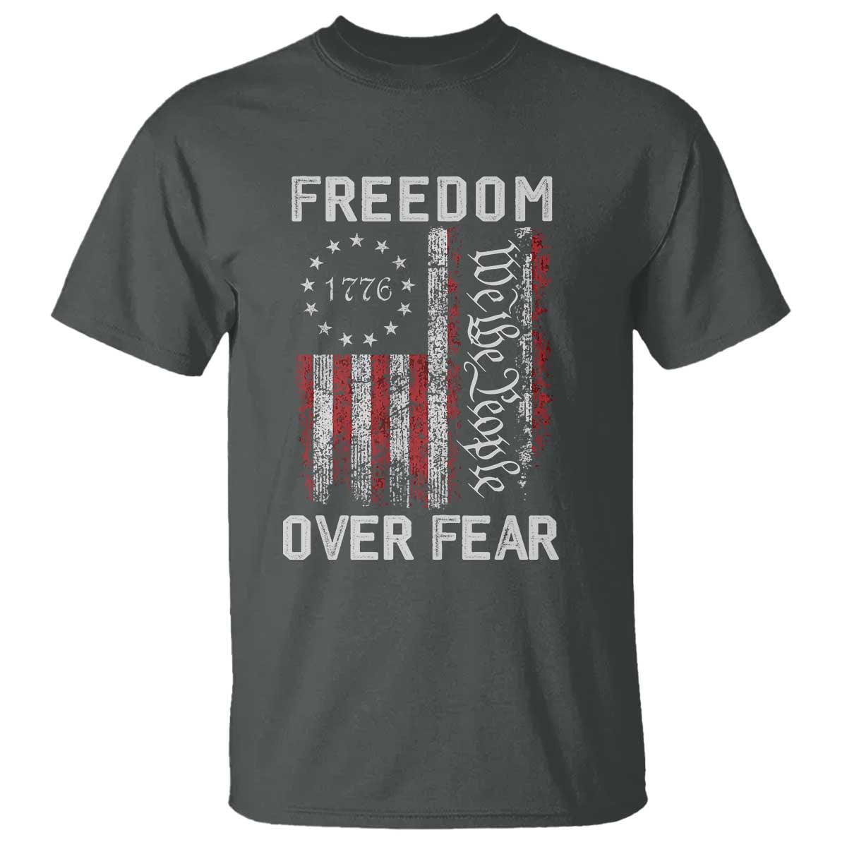 Freedom Over Fear T Shirt Vintage US American Flag - Wonder Print Shop
