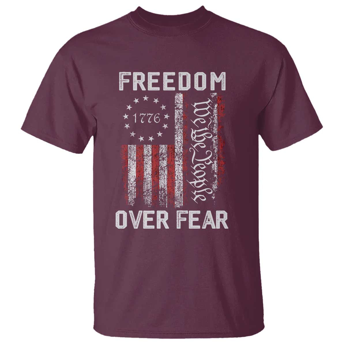 Freedom Over Fear T Shirt Vintage US American Flag - Wonder Print Shop