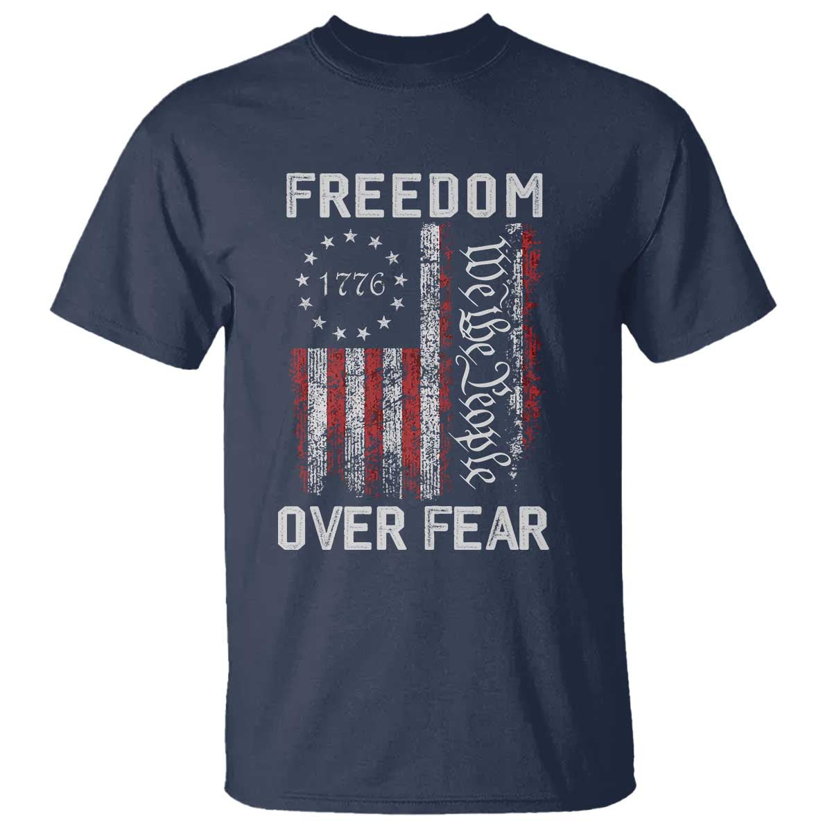 Freedom Over Fear T Shirt Vintage US American Flag - Wonder Print Shop