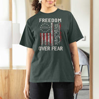 Freedom Over Fear T Shirt For Women Vintage US American Flag - Wonder Print Shop