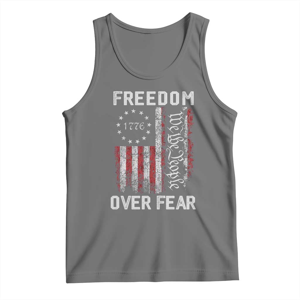 Freedom Over Fear Tank Top Vintage US American Flag - Wonder Print Shop