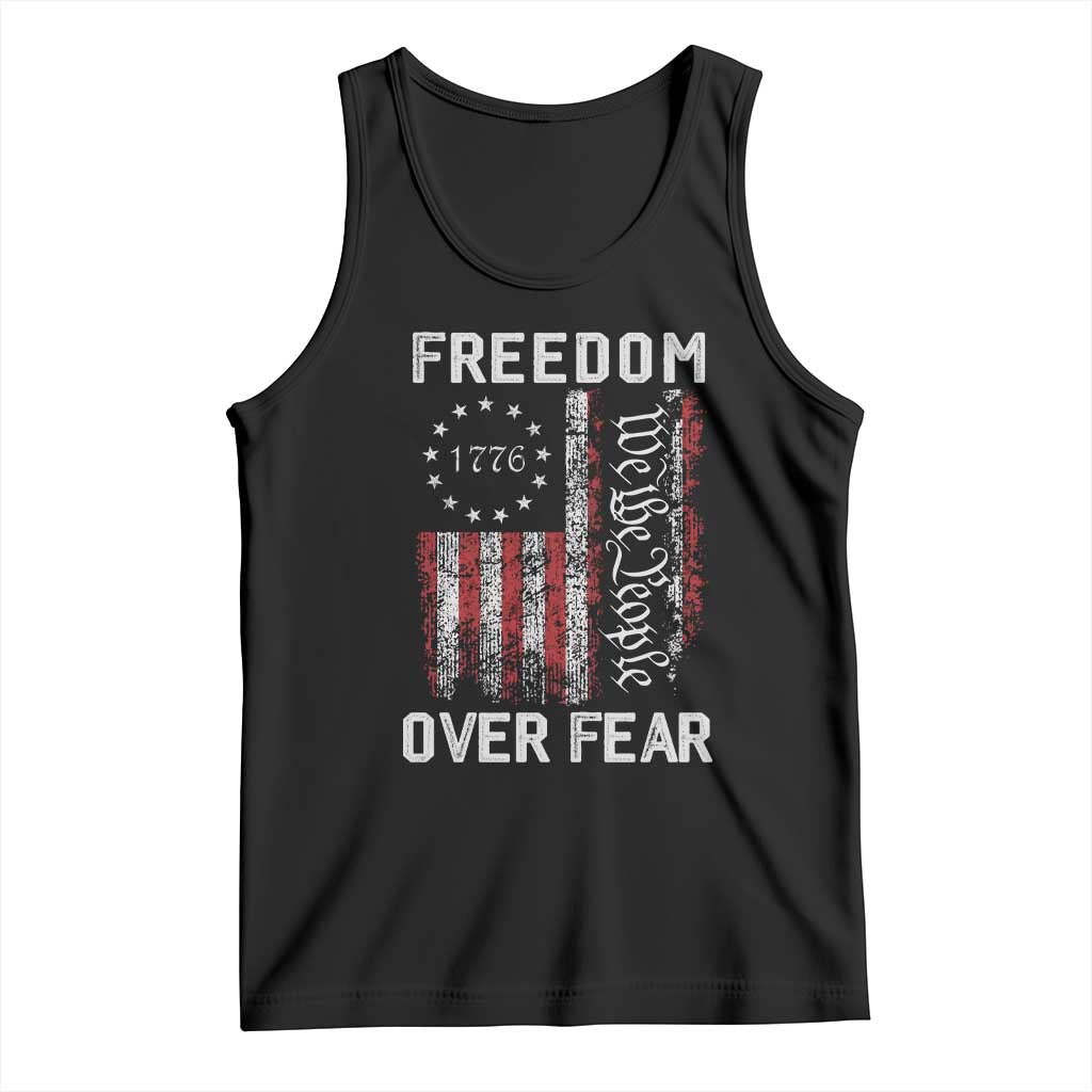 Freedom Over Fear Tank Top Vintage US American Flag - Wonder Print Shop