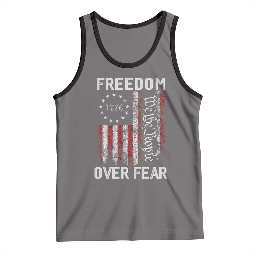 Freedom Over Fear Tank Top Vintage US American Flag - Wonder Print Shop