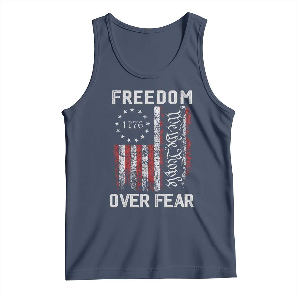 Freedom Over Fear Tank Top Vintage US American Flag - Wonder Print Shop