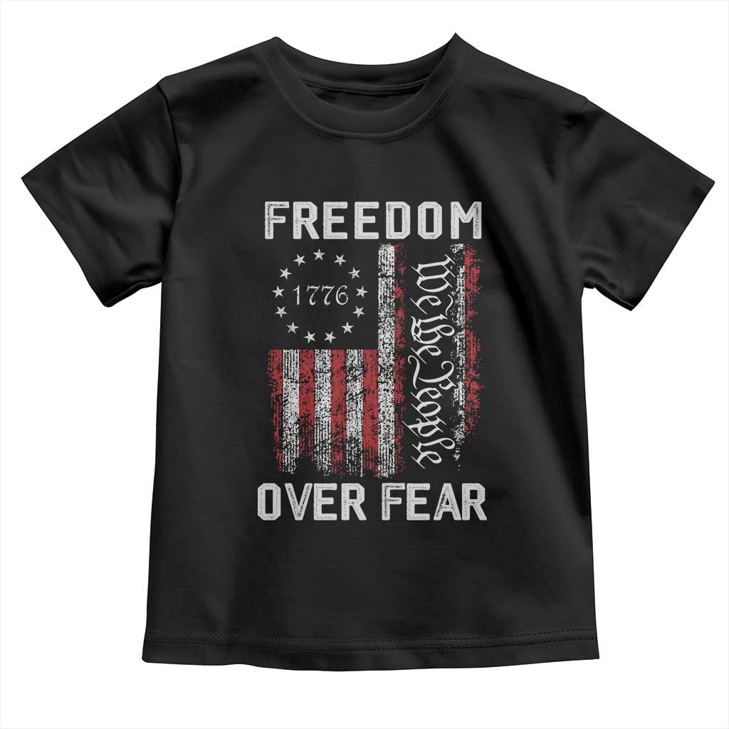 Freedom Over Fear Toddler T Shirt Vintage US American Flag - Wonder Print Shop