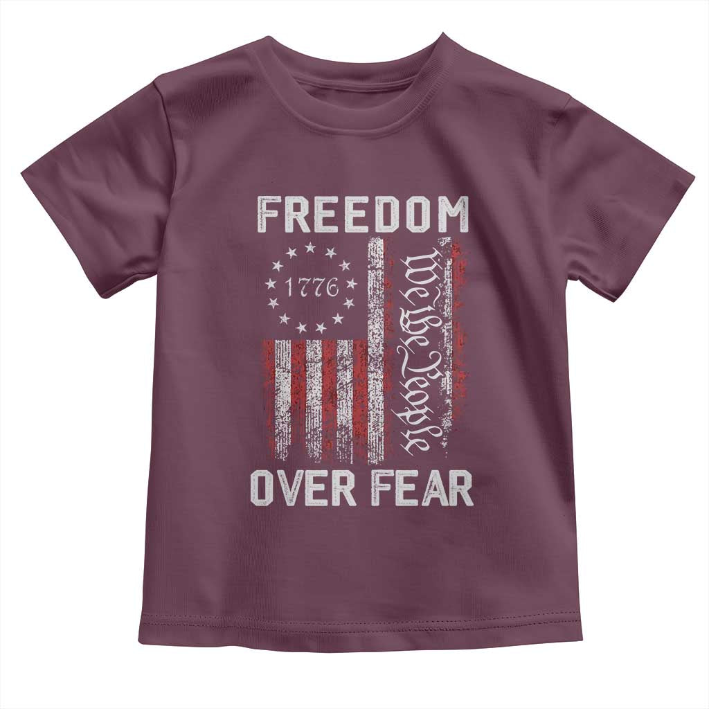 Freedom Over Fear Toddler T Shirt Vintage US American Flag - Wonder Print Shop