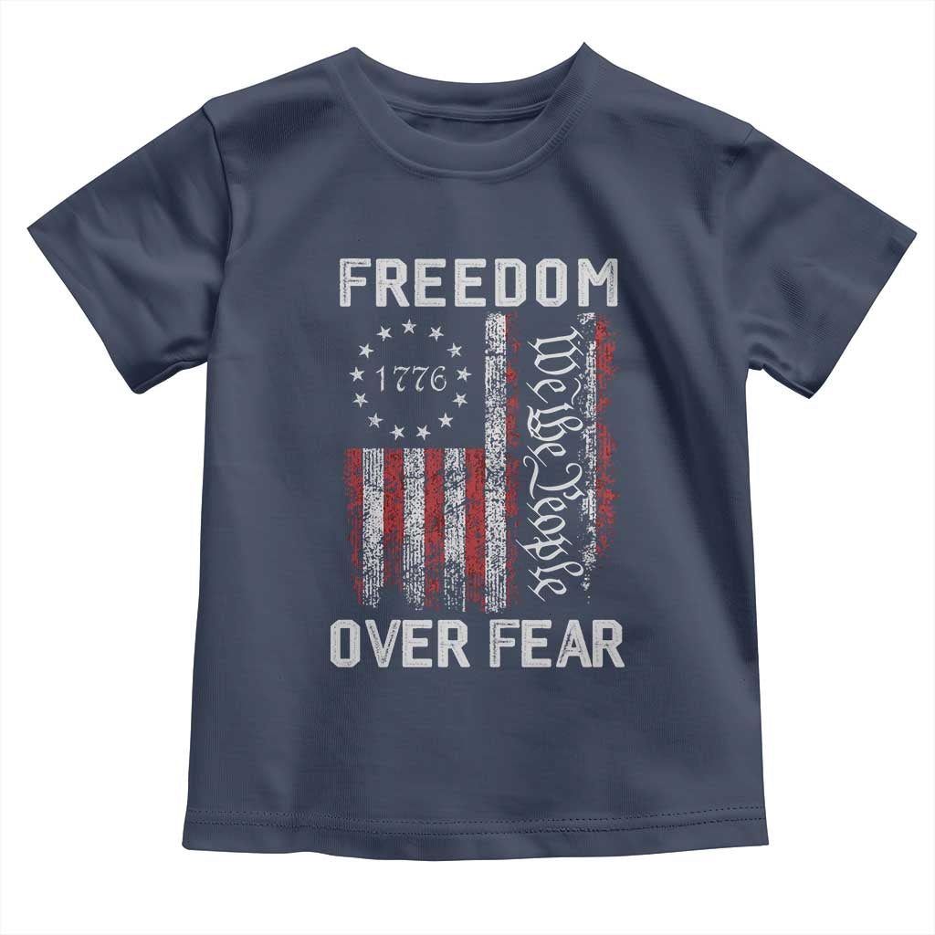 Freedom Over Fear Toddler T Shirt Vintage US American Flag - Wonder Print Shop