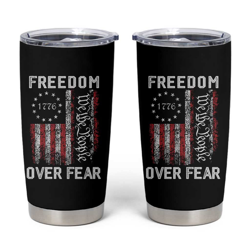 Freedom Over Fear Tumbler Cup Vintage US American Flag - Wonder Print Shop