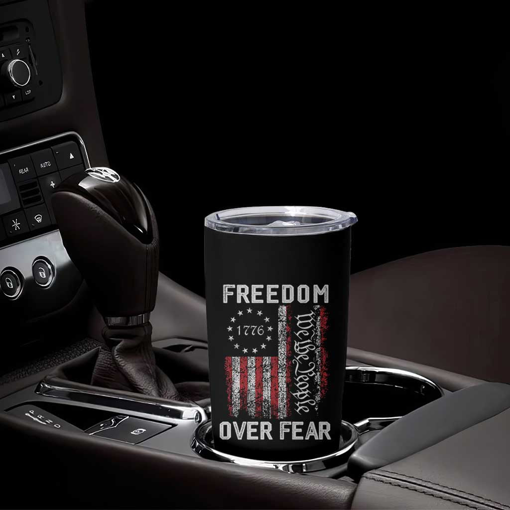 Freedom Over Fear Tumbler Cup Vintage US American Flag - Wonder Print Shop