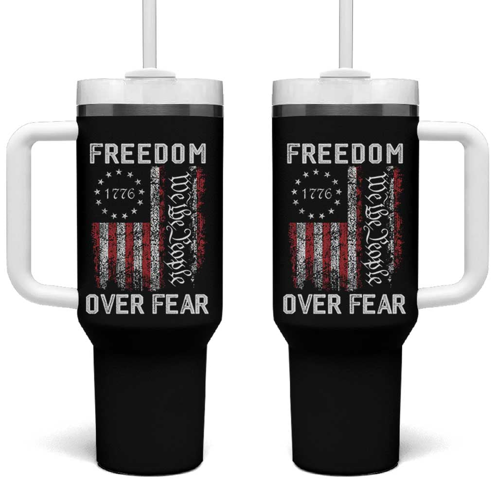 Freedom Over Fear Tumbler With Handle Vintage US American Flag - Wonder Print Shop