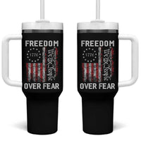 Freedom Over Fear Tumbler With Handle Vintage US American Flag - Wonder Print Shop