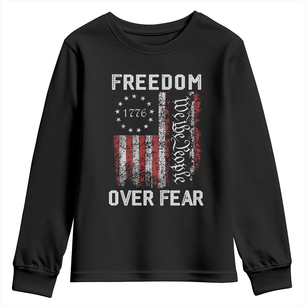 Freedom Over Fear Youth Sweatshirt Vintage US American Flag - Wonder Print Shop
